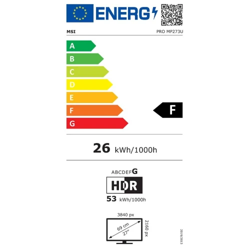 ECRAN MSI PRO MP273U - 27" LED - 4K UHD - DALL IPS - 1MS -HDMI - ADAPTIVE-SYNC - HAUT-PARLEURS -NOIR