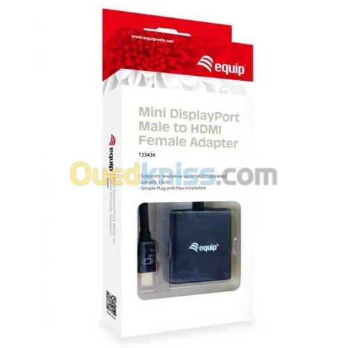 EQUIP ADAPTER 133434 - MINI DISPLAYPORT MALE TO HDMI FEMALE - DP 1.1 - 1920 x 1080 - BLACK 