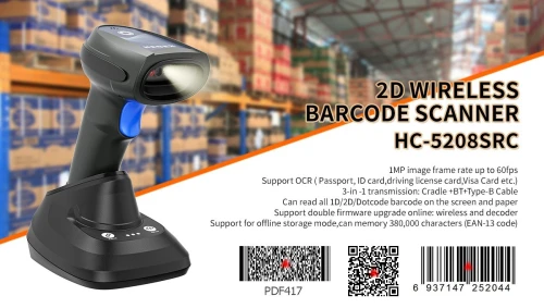 HENEX HC-5208RCS LECTEUR CODE A BARRE - ÉCRAN 1.44 POUCE - TYPE-B CABLE - 2000 mAh - NOIR