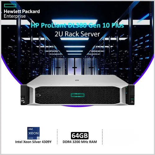 HP DL380 GEN10+ XEON SILVER 4309Y 8C - SERVEUR  - SR416i-A 4GO - 8 BAIES - 64GO - 960GO SSD -2X800W