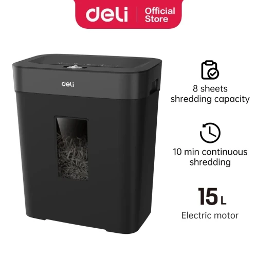 DESTRUCTEUR DOCUMENTS DELI ET023 - 15 LITRES - COUPE CROISÉE - MANUEL & AUTO - 8 SHEETS - BLACK