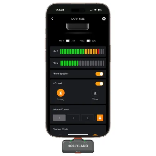 HOLLYLAND LARK M2S - MICROPHONE SANS FIL - ULTRA-C - 2TX + 1RX + RX CAMERA - 2,4 GHZ - BLACK