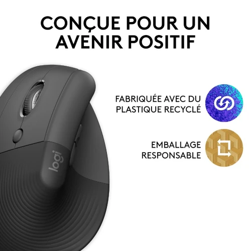 LOGITECH LIFT LEFT SOURIS SANS FIL ERGONOMIQUE - 6 BOUTONS - 4000 DPI - USB - SILENTTOUCH - GRAPHITE