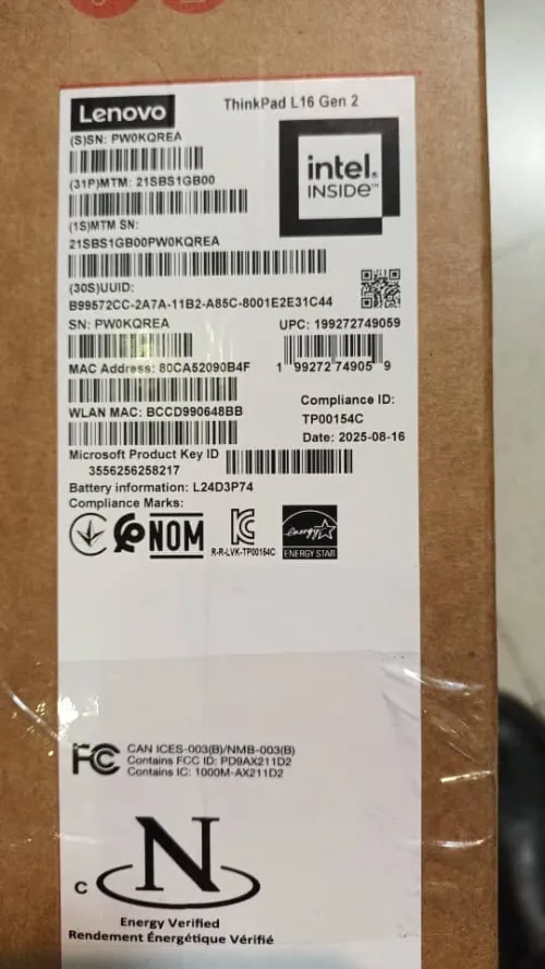 LENOVO THINKPAD L16 GEN 2 - CORE ULTRA 7 265U VPRO IA -  32GB - 512GB SSD - 16" WUXGA IPS - BLACK