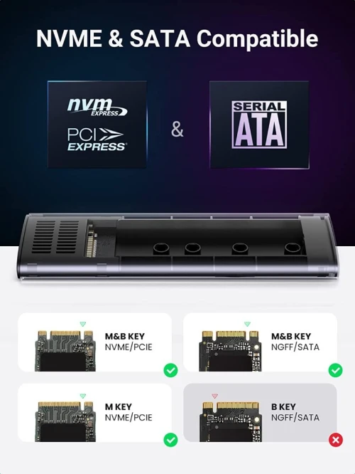 UGREEN Lecteur de boîtier SSD NVMe M.2 Enclosure, 10 Gbit/s USB C 3.2 Gen2, compatible Thunderbolt 3