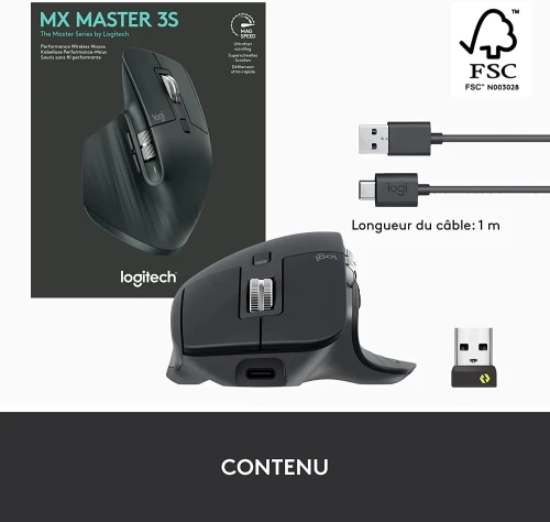 LOGITECH MX MASTER 3S - Souris sans fil - droitier - capteur optique 8000 dpi - 7 boutons