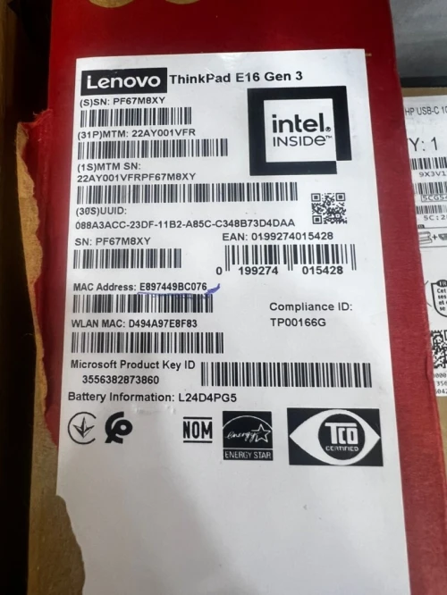 PC PORTABLE LENOVO THINKPAD E16 GEN 3 - INTEL ULTRA 5 226V - 16 GO RAM - 512 GO SSD - 16 POUCES - NOIR