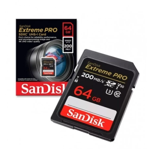 SANDISK EXTREME PRO 64GB - CARTE SDXC UHS-I - VIDEO 4K UHD - 200MO/S LECTURE - BLACK