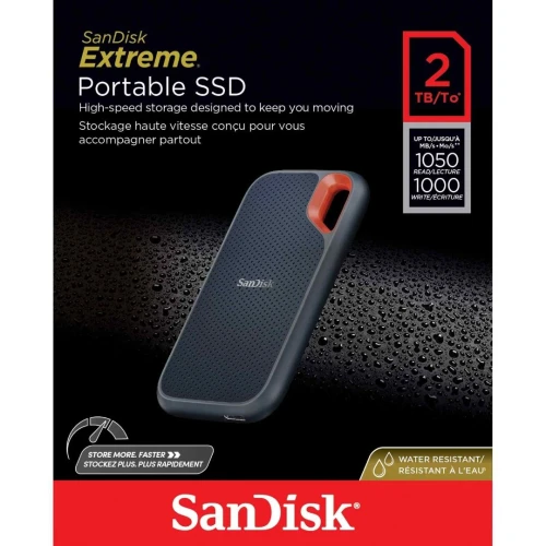 SANDISK EXTREME PORTABLE 2TO SSD - DISQUE DURE EXTERNE - TYPE-C USB 3.2 - LECTURE JUSQU'À 1050 MO/S