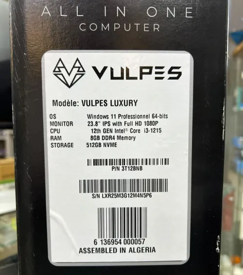 VULPES LUXURY ALL IN ONE - INTEL CORE i3-1215 - 8GB - 512GB NVMe - 24" FHD 1080 - WIN 11 - SILVER