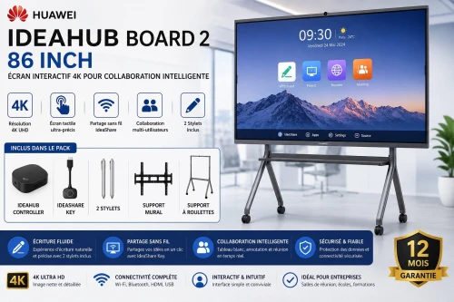 HUAWEI IDEAHUB BOARD 2 86" - ÉCRAN INTERACTIF 4K - IDEAHUB CONTROLLER - IDEASHARE KEY - SUPPORT MURAL & ROULETTES