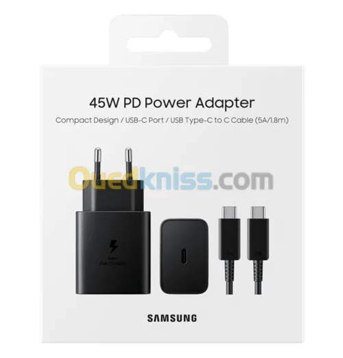  Samsung Power Adapter PD 45 Watt - Type-C  5a - Chargeur ultra rapide Noir -   