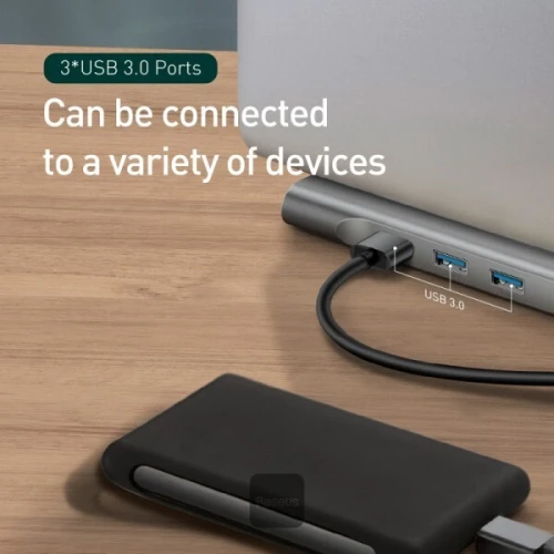 BASEUS ELITEJOY 11 PORT TYPE-C HUB ADAPTER - 3 x USB 3.0 - RJ45 - CARTE SD&TF - 2 HDMI - VGA -TYPE-C
