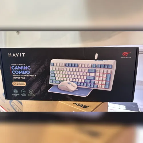  HAVIT GAMENOTE KB897CM - CLAVIER MÉCANIQUE + SOURIS + TAPIS - RÉTROÉCLAIRAGE - RED SWITCH - WHITE 