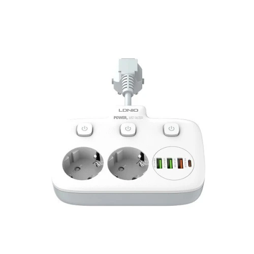 SIYOTEAM LDNIO SE2435 - MULTIPRISE 2 PRISES + 3 PORTS USB - 2500W - CHARGE RAPIDE - PROTECTION - COMPACT - WHITE