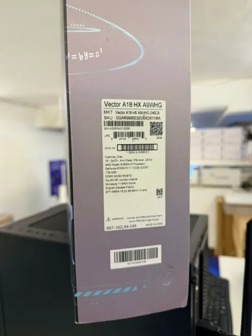 MSI VECTOR A18 HX A9WHG - RYZEN 9 9955HX - 32GB RAM - 1TB NVME - RTX 5070 TI 12GB - ECRAN 18" QHD+ 240HZ - WINDOWS 11