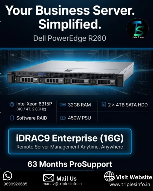 DELL POWEREDGE R260 XEON E2414 - 16GB DDR5 - 2 x 2TB - IDRAC9 - SERVEUR RACK 1U - PRO PME VIRTUALISATION - GARANTIE 2 ANS