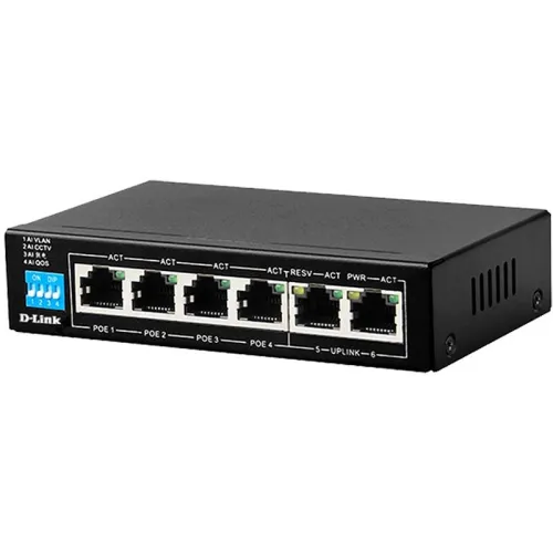 D-LINK DGS-F1006P-E SWITCH 6 PORTS GIGABIT - 4 POE - CCTV - 65W - PLUG AND PLAY - MURAL - MÉTAL