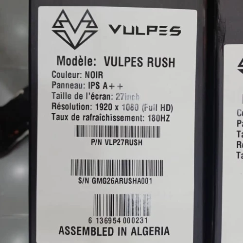 VULPES RUSH - ÉCRAN GAMING 27" - DALLE IPS - FULL HD - 180HZ - 1MS - RGB - PC & CONSOLE - BLACK