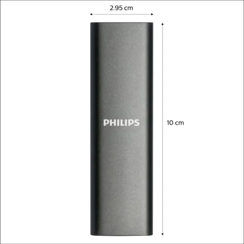 PHILIPS DISQUE DUR SSD EXTERNE 250GO - 540 MO/S - USB-A VERS USB-C - PC ET MAC - ALUMINIUM - GREY