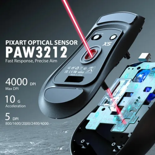 ATTACK SHARK X5 - SOURIS FILAIRE & SANS FIL - BLUETOOTH - 2.4G - 5 BOUTONS - 4000 DPI - RGB - BLACK