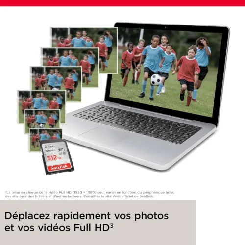 SANDISK ULTRA SD 512GB - CARTE MÉMOIRE SDXC - JUSQU'À 150 MO/S - FULL HD - UHSI-CARD
