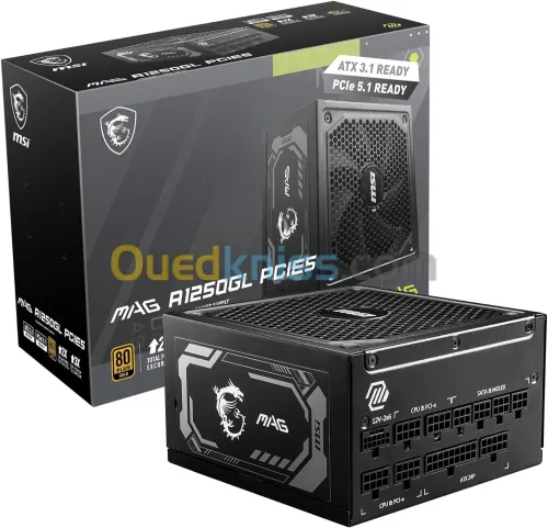 MSI MAG A1250GL PCIES 5 - ALIMENTATION FULL MODULAIRE 1250W - 80 PLUS GOLD - ATX/EPS - NOIR 