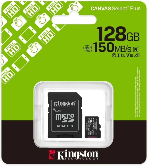 KINGSTON CANVAS SELECT PLUS SDCS3 128GB - MICRO SDXC 128GB - UHS-I CLASSE 10 - AVEC ADAPTATEUR SD - BLACK