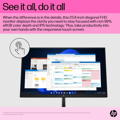 ECRAN HP E24T G5 - ÉCRAN TACTILE 23.8" FULL HD - DALL IPS - 75HZ - 5 MS -  HDMI+DP+USB-C - EYE EASE - ROTATIF - GRIS