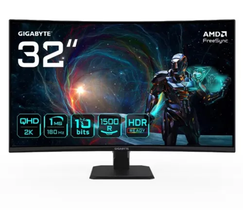 GIGABYTE GS32QCA - GAMING MONITEUR - 32" CUREVED QHD 2K - 180HZ - DALL VA - 1MS - HDMI/DP - BLACK