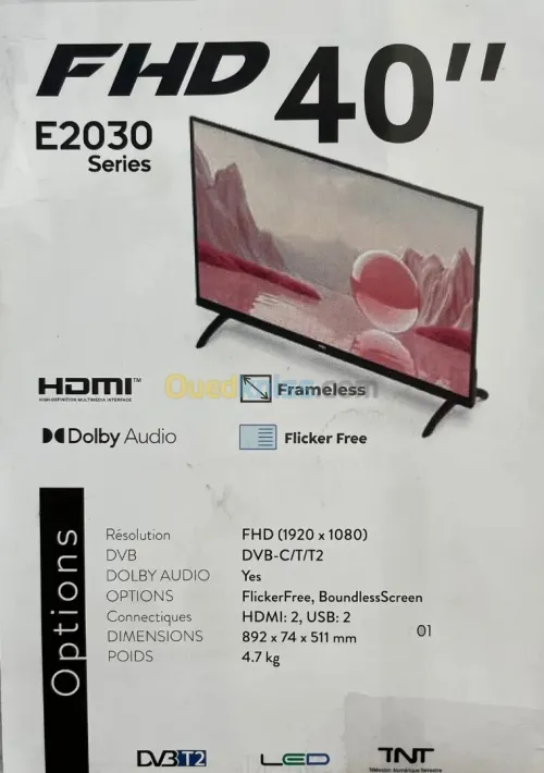 TV IRIS E2030 40" POUCES - LED HD BASIC - FLICKER FREE - DOLBY AUDIO- 16:9 60HZ - HDMI / USB -BLACK