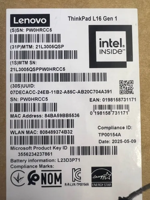 LENOVO THINKPAD L16 GEN 1 - INTEL CORE ULTRA 5 125U - 16GO DDR5 - 512GO SSD - 16" WUXGA - WINDOWS 11 PRO - NOIR