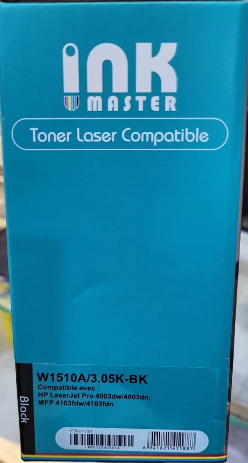 TONER INK MASTER C-W1510A/3.05K-BK POUR IMPRIMANTES HP LASERJET - SANS PUCE - NOIR