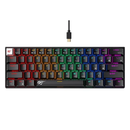 HAVIT KB903L BLACK - CLAVIER MÉCANIQUE GAMING - RGB BACKLIT - SWITCHES RED / WHITE - 61 TOUCHES - ULTRA COMPACT - BLACK