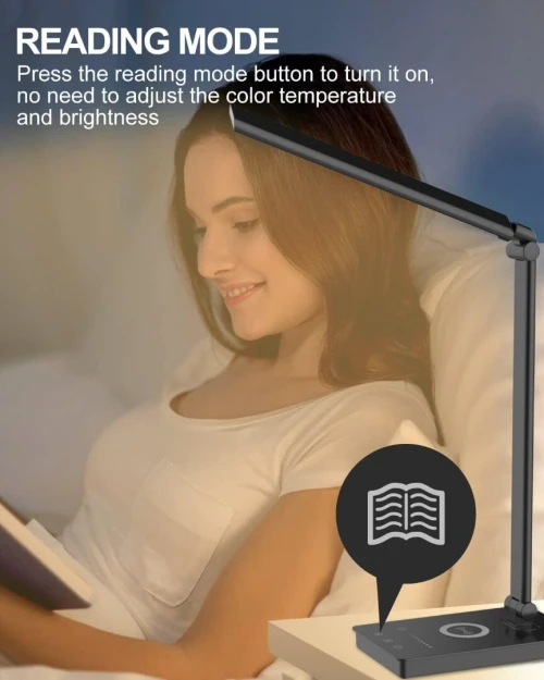 MAXESLA PH384 - LED INOVATIVE DESK LAMP - CHARGEMENT SANS FIL - MODE LECTURE - TACTILE - BLACK 