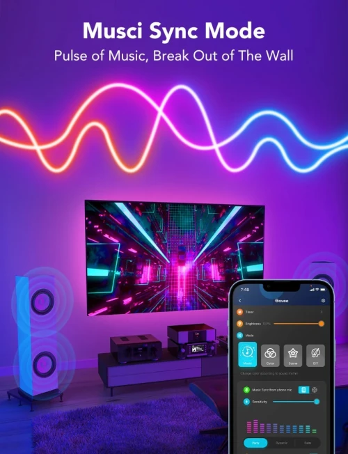 GOVEE RGBIC LED NEON ROPE LIGHT - H61A0 - ENERGY CLASS - 3M 10FT - COLOR-MATCH - CONTRÔLE VOCAL +APP