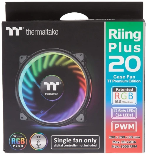 THERMALTAKE RIING PLUS 20 RGB - VENTILATEUR BOÎTIER 200 MM - ARGB - HAUTE CIRCULATION - BLACK 