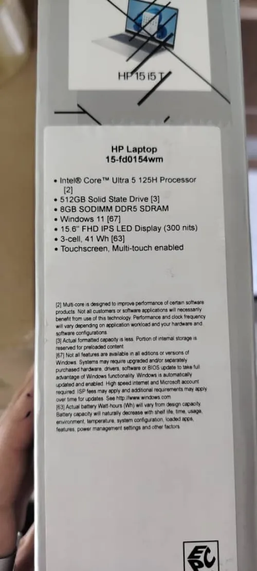 HP LAPTOP 15-FD0154WM - CORE ULTRA 5 125H - 8GB - 512GB - 15.6" FHD TACTILE - RÉTROÉCLAIRÉ - WIN 11