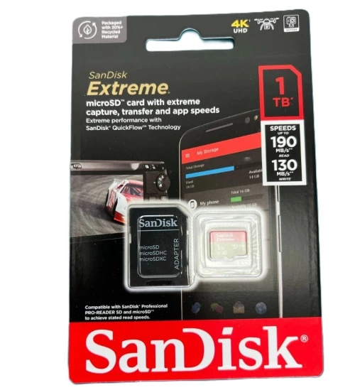 SANDISK EXTREME 1TB - CARTE MÉMOIRE MICRO SD - 190 MB/s - UHS-I / V30 - 4K / 8K - AVEC ADAPTATEUR SD