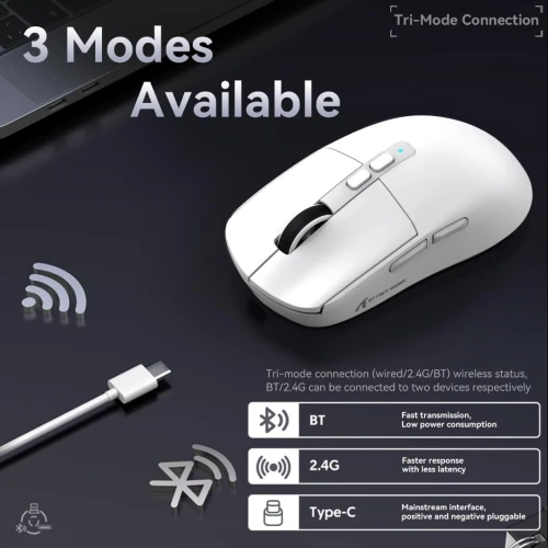 ATTACK SHARK X6 - SOURIS FILAIRE & SANS FIL - BLUETOOTH - USB 2.4G - 7 BOUTONS - 26000 DPI - WHITE