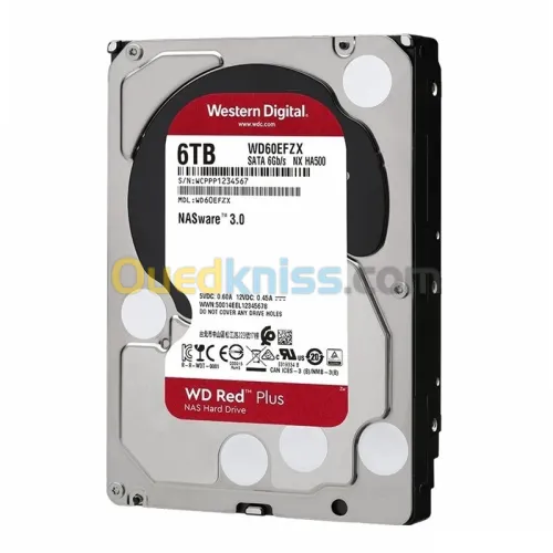 WD RED PLUS NAS WARE 6 TB - DISQUE DUR HDD 3.5" - 5400 RPM - SATA 6 GB/S - 256MB CACHE - WD60EFPX