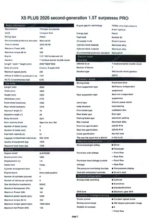 Changan X5 plus 2026 Full option