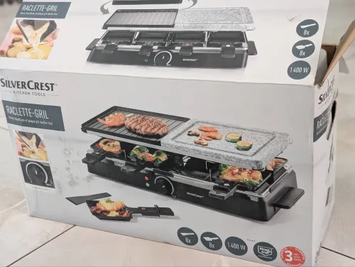 Raclette-gril, pierre chauffante et plaque gril double face