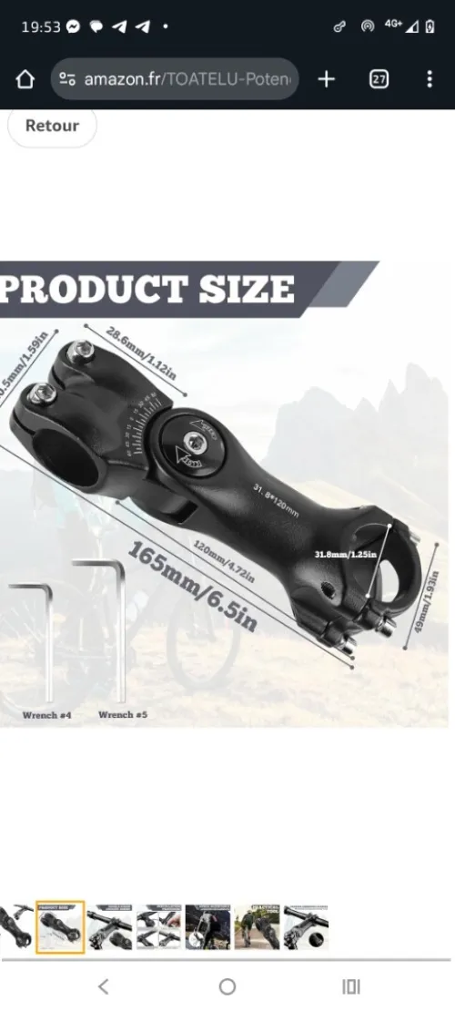 Potence réglable compatible tou les velo