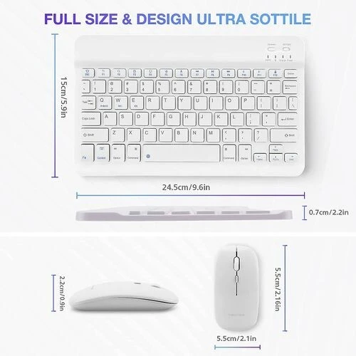 Pack Clavier & Souris Sans Fil 2.4Ghz - Bluetooth - Ultra Fin - Blanc