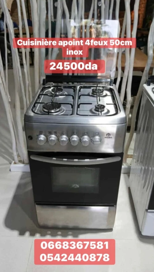 Cuisinière apoint 50cm inox/blanc 4feux ventilé 