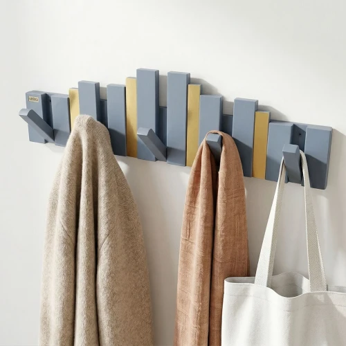 Porte-Manteau Mural Design Piano en Bois avec Touches Dorée