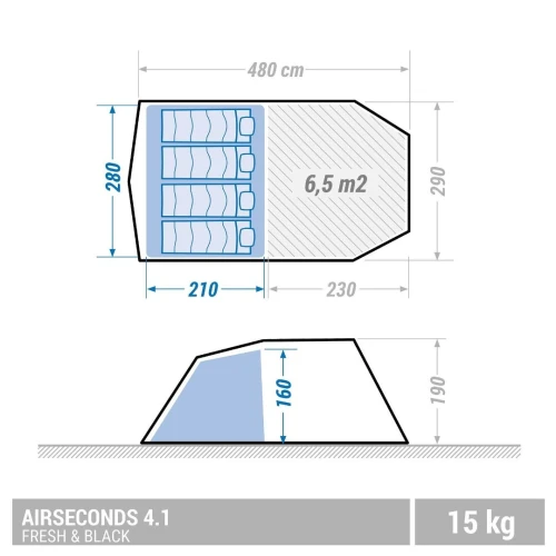 Tente gonflable de camping - Air Seconds 4.1 F&B - 4 Personnes Décathlon