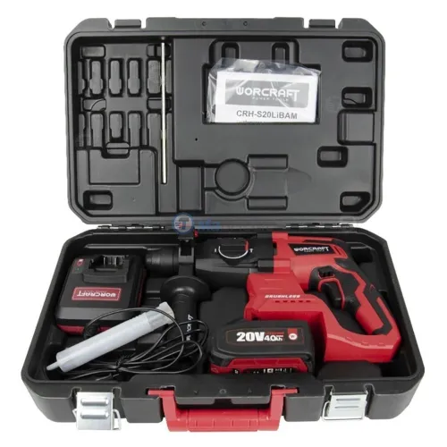 Marteau perforateur sans fil 3,0J 24mm 2 Batterie 20V 4.0Ah et chargeur avec valise WORCRAFT
