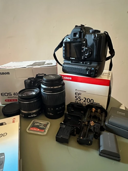 Canon EOS 400 D grip battery, 2 objectifs
